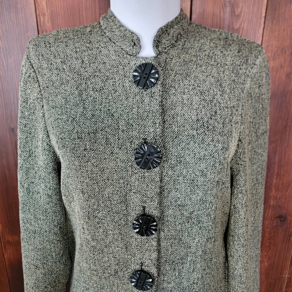 Vintage Women S Boucle Tweed Button Front Top Black Chartreuse Green Made in USA